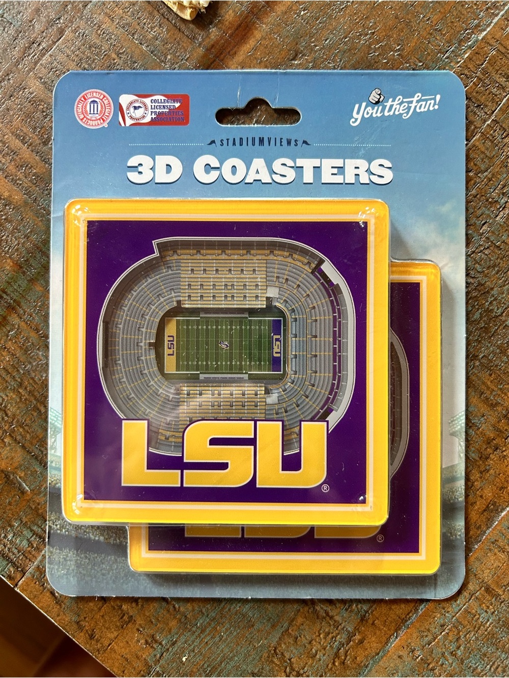 New/Sealed Package Official Collegiate LSU 3D Stadium Set of 2 Coasters